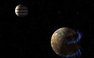 Sur ce cliché du téléscope Hubble, la Nasa a observé des aurores boréales sur la lune de Jupiter Ganymède, qui prouve la présence d'un océan salé sous une couche de glace.