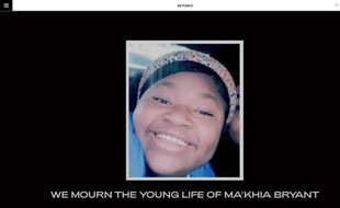 Capture d'écran du site de la chanteuse Beyoncé rendant hommage à la jeune Ma'Khia Bryant de 16 ans, abattue par la police