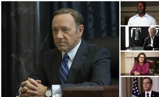 Francis Underwood (Kevin Spacey), David Palmer (Dennis Haysbert), Francis Laugier (Niels Arestrup), Selina Meyer (Julia Louis-Dreyfus) et Tom Kirkman (Kiefer Sutherland).