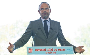 Edouard Philippe à l'université d'été du Medef à Jouy-en-Josas (Yvelines), le 28 août 2019.