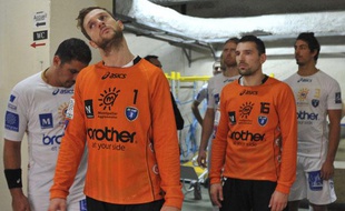 L'ex-gardien montpelliérain Primoz Prost, ici au second plan, le 30 septembre 2012 à Paris.