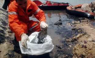 Des Egyptiens nettoient les côtes de la mer Rouge, à Hurghada, le 20 juin 2010.