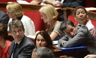 Les trois ex-ministres Arnaud Montebourg, Aurélie Filippetti et Benoît Hamon, à l'Assemblée nationale.