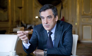 Le 16 avril 2012. Francois Fillon, premier ministre, en interview avec 20 Minutes a l'hotel Matignon.