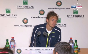Nicolas Mahut en conférence de presse après sa défaite au premier tour de Roland Garros face à Kukushkin, le 26 mai 2014.