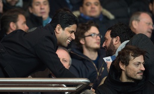 Paris Saint-Germain's Qatari president Nasser Al-Khelaifi wand Cyril Hanouna attend the French L1 football match between PSG and Olympique Lyonnais at the Parc des Princes in Paris, FRANCE-13/12/2015.
/NIVIERE_0050NIV/Credit:NIVIERE/SIPA/1512140209