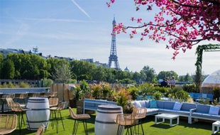 Vue sur la tour Eiffel depuis la terrasse végétale Mademoiselle Mouche