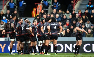 Les joueurs du Stade Toulousain lors de la lourde défaite concédée à domicile contre les Anglais de Bath (18-35), le 18 janvier 2015 en Coupe d'Europe de rugby.