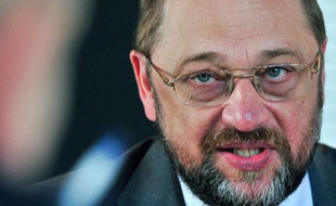 Le président du Parlement européen Martin Schulz, lors de son entretien avec l'AFP, le 8 avril 2014 à Bruxelles