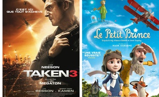 Les affiches de «Taken 3» et «Le Petit Prince», les deux films à production majoritairement française les plus vus à l'étranger en 2015.