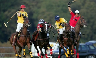 Le Français Brieuc Rigaux (d), aux Championnats du monde de polo, le 17 septembre 2004 à Chantilly en région parisienne