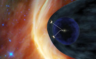 Les sondes Voyager 1 et 2 se trouvent désormais à la frontière de l'espace interstellaire, ici représenté en noir dans cette vue d'artiste.