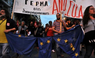 Manifestation en faveur du "Non" au référendum organisé par le gouvernement grec d'Alexis Tsipras, le 1er juin 2015 à Thessalonique en Grèce