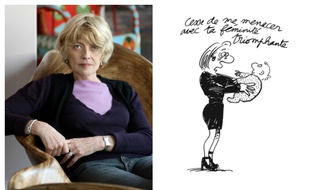 Claire Bretécher en 2008 et l'un de ses dessins, extrait des «Petits Travers».