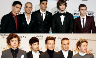 Les boys bands The Wanted (en haut) et One Direction (en bas).