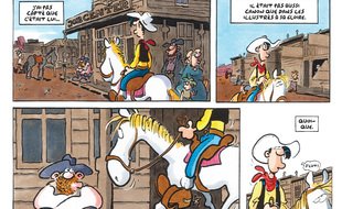 Aperçu d'une planche de Choco-Boys, aventure de Lucky Luke imaginée par Ralf König.