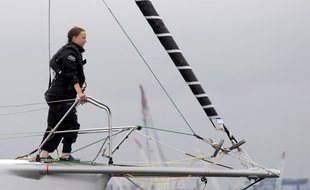 Greta Thunberg sur le Malizia II, bateau sur lequel elle avait embarqué cet été pour se rendre aux Etats-Unis.