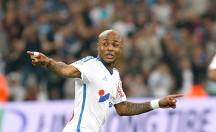 André Ayew lors de la défaite de l'OM à domicile contre Lorient (3-5), le 24 avril 2015.