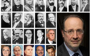 Montage en date du 6 mai 2012 de portraits de François Hollande et de ses prédécesseurs à l'Elysée