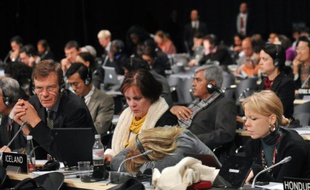 Une session de débats lors du sommet sur le climat de Copenhague le 19 décembre 2009