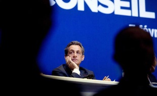 Le président de l'UMP Nicolas Sarkozy à Paris, le 7 février