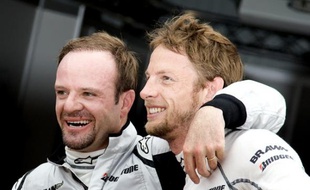 Les pilotes de l'écurie Brawn GP, Rubens Barrichello (à gauche) et Jenson Button lors du Grand Prix de Monaco, le 23 mai 2009.