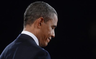 Barack Obama lors du premier débat présidentiel face à Mitt Romney à Denver, dans le Colorado, le 3 octobre 2012.