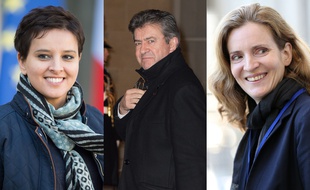 Montage photo de Najat Vallaud-Belkacem, Jean-Luc Mélenchon et Nathalie Kosciusko-Morizet.