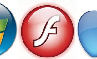 Des logos de Windows, de Flash et d'Apple.