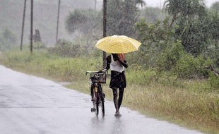 Un Indien se prépare à l'arrivée du cyclone Hudhud, le 11 octobre 2014 à Bhubaneswar.