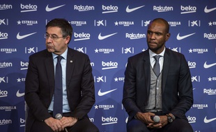 Le président du Barça Josep Bartomeu et le secrétaire technique du club, Eric Abidal.