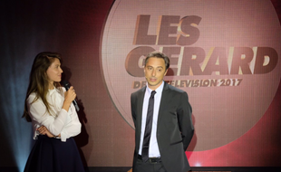 Ophélie Meunier et Jérôme de Verdière sur la scène des Gérard de la télé, le 5 juin 2017.