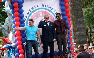 La ville de Sacramento a rendu hommage aux «héros du Thalys», Alek Skarlatos, Spencer Stone et Anthony Sadler, le 11 septembre 2015.