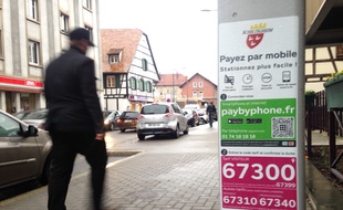 Schiltigheim, le 4 février 2016. - La ville de Schiltigheim s'est dotée de l'application de PayByPhone pour payer son parcmètre avec son téléphone.