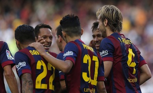 Le Barça fête un but de Ratikic, le 27 septembre 2014 au Camp Nou.