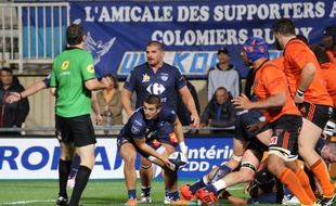 L'arrière columérin Thomas Ramos lors du match de Pro D2 contre Narbonne, le 16 septembre 2016 au stade Michel-Bendichou Colomiers.