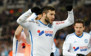 L'attaquant de Marseille André-Pierre Gignac célèbre son but marqué contre Caen, le 27 février 2015.