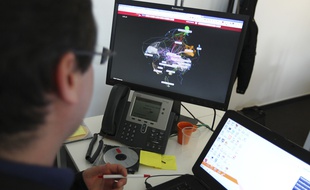 Salle de supervision et de pilotage de la cybersecurite dans les locaux de la societe Steria.Colomiers, FRANCE-12/03/14