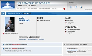 Capture écran du réseau social de l'UMP, les créateurs de possibles.