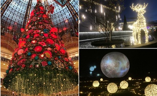 Le sapin des Galeries Lafayette, un cerf illuminé, des boules XXL éclairées