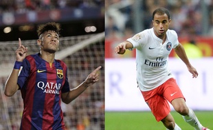 Neymar et Lucas, duel de dribbleurs au Nou Camp.