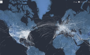 Capture d'écran de la carte interactive du transport aérien publiée par le «Guardian».