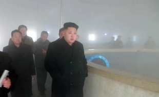 Photo fournie par l'agence de presse officielle nord-coréenne montrant Kim Jong-Un visitant une ferme piscicole de Pyongyang, le 23 décembre 2014
