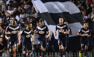 Maurice-Belay, Contento, Sala, Pallois et Khazri (de g. à d.), quatre des cinq recrues des Girondins, symboles du renouveau de Bordeaux, vainqueur de Monaco, le 17 août. AFP PHOTO / NICOLAS TUCAT