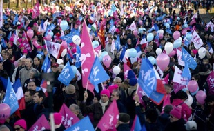 Des participants à "La Manif pour tous" défilent le 15 décembre 2013 à Versailles