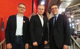 Laurent Martinez (conseiller régional Ecologistes!), François de Rugy (député Ecologistes!) et Christophe Clergeau (tête de liste PS)