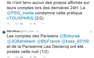 Capture d'écran des Tweets du PSG