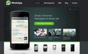 Capture d'écran de la page d'accueil du site de Whatsapp.