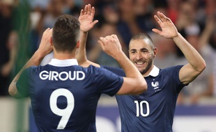 Olivier Giroud et Karim Benzema, face à la Jamaïque le 8 juin 2014
