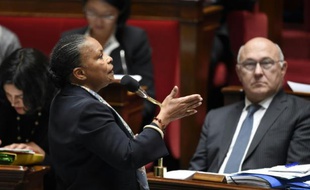 La ministre de la Justice Christiane Taubira, le 14 octobre 2015 à l'Assemblée nationale à Paris